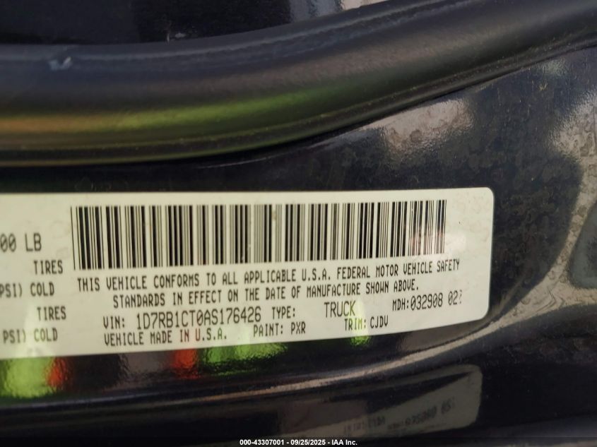 2010 Dodge Ram 1500 Slt/Sport/Trx VIN: 1D7RB1CT0AS176426 Lot: 43307001