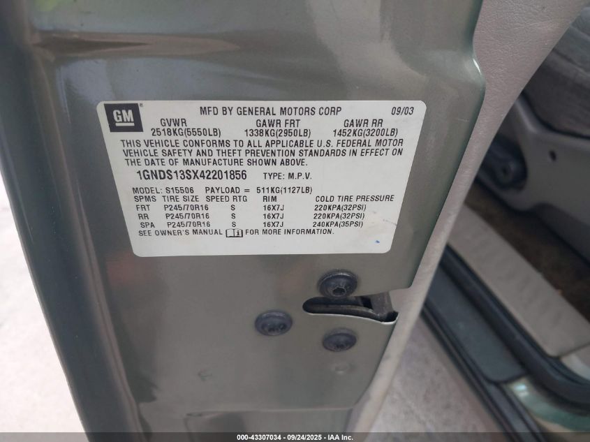 2004 Chevrolet Trailblazer Ls VIN: 1GNDS13SX42201856 Lot: 43307034