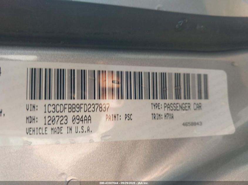 2015 Dodge Dart Sxt VIN: 1C3CDFBB9FD237837 Lot: 43307044