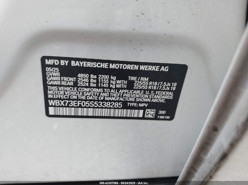 2025 BMW X1 xDrive28I VIN: WBX73EF05S5338285 Lot: 43307066