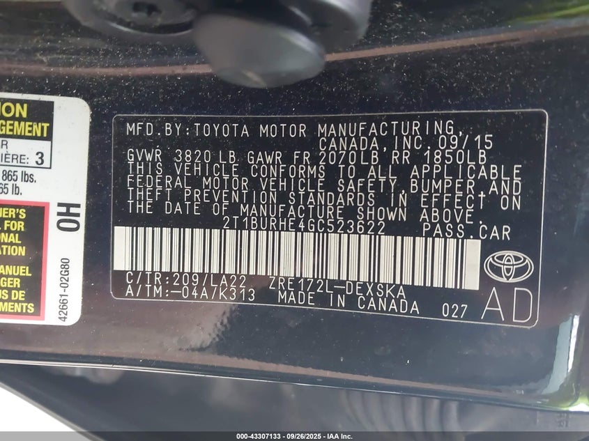 2016 TOYOTA COROLLA S PREMIUM - 2T1BURHE4GC523622