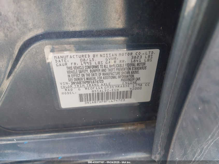 2015 Nissan Sentra Sv VIN: 3N1AB7AP8FL674723 Lot: 43307161