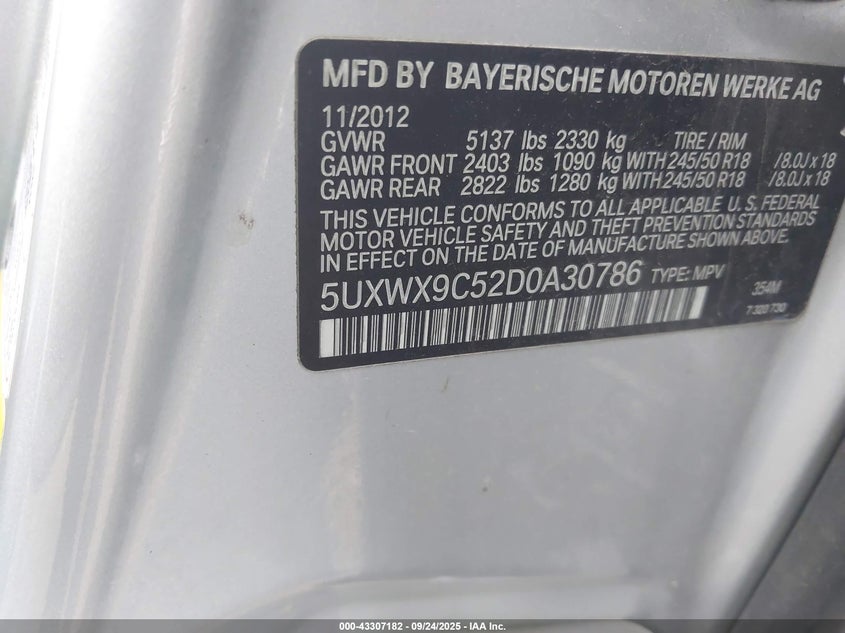 2013 BMW X3 XDRIVE28I - 5UXWX9C52D0A30786