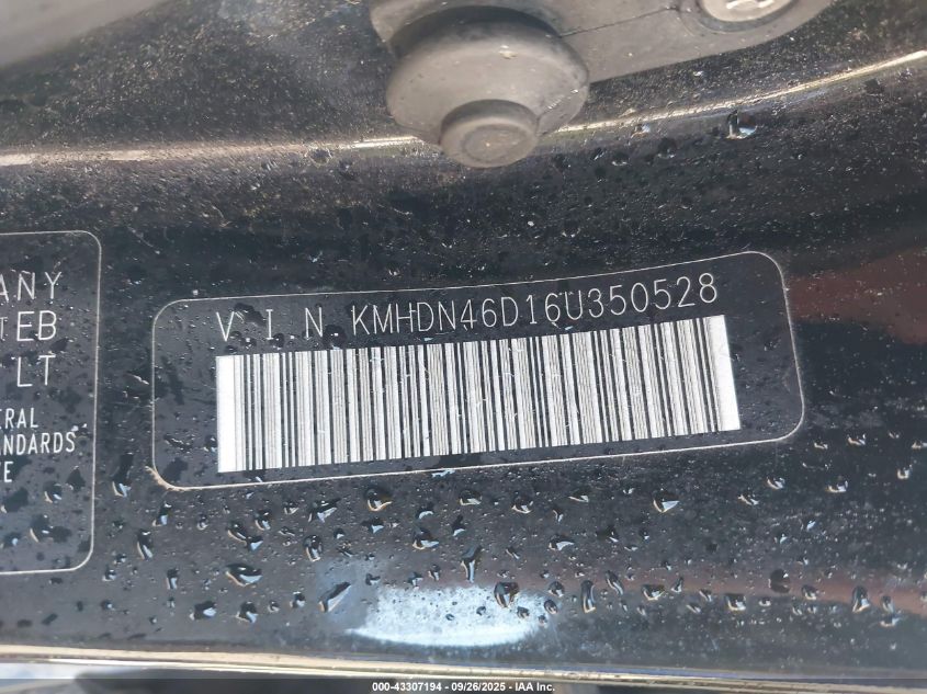 2006 Hyundai Elantra Gls/Limited VIN: KMHDN46D16U350528 Lot: 43307194