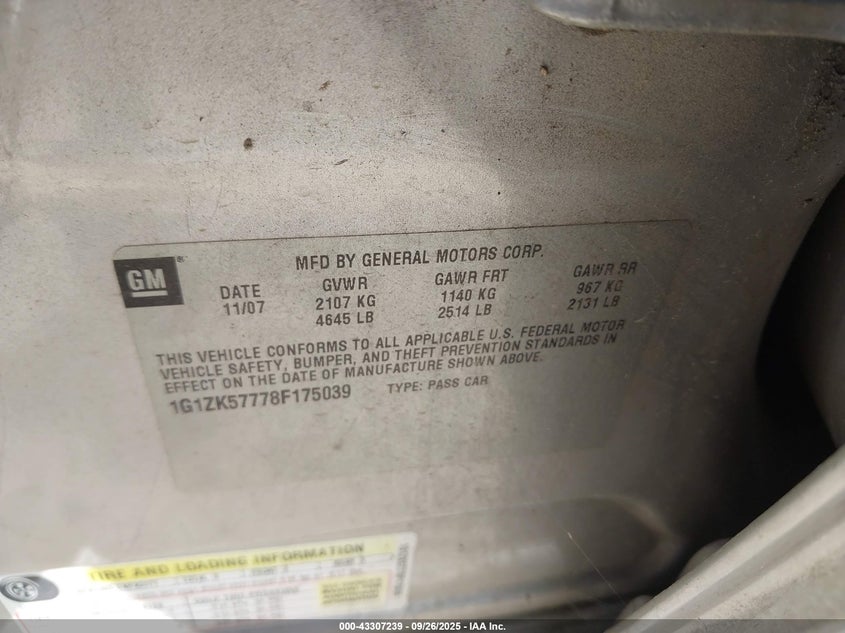 1G1ZK57778F175039 2008 CHEVROLET MALIBU photo no. 9