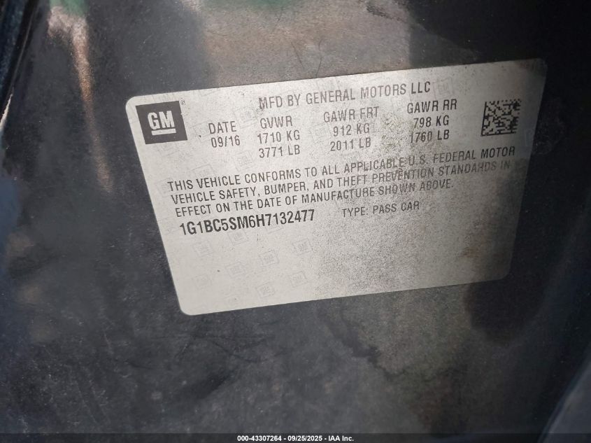 2017 Chevrolet Cruze Ls Auto VIN: 1G1BC5SM6H7132477 Lot: 43307264