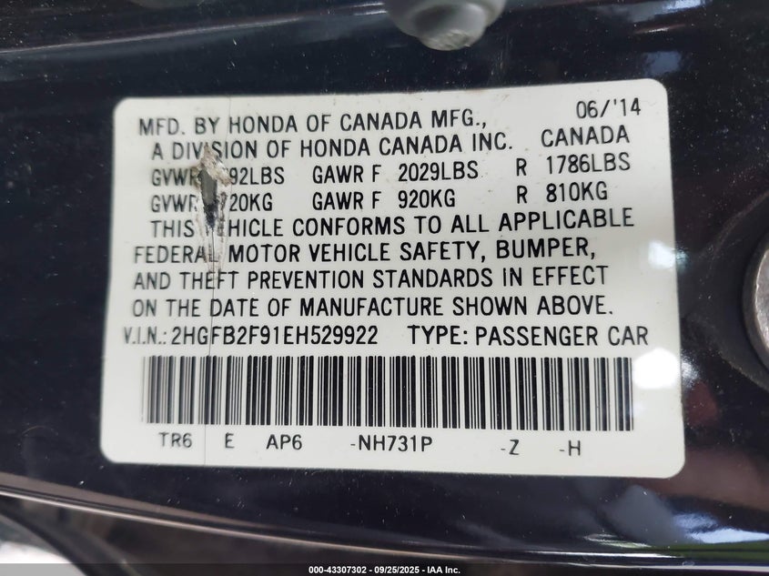 2014 HONDA CIVIC EX-L - 2HGFB2F91EH529922