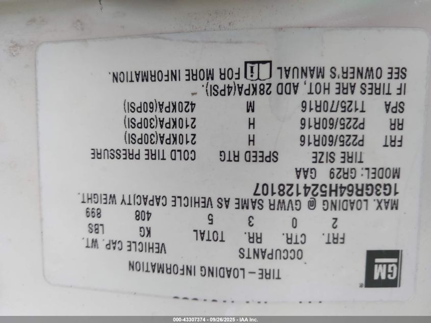 2002 Oldsmobile Aurora 3.5 VIN: 1G3GR64H524128107 Lot: 43307374