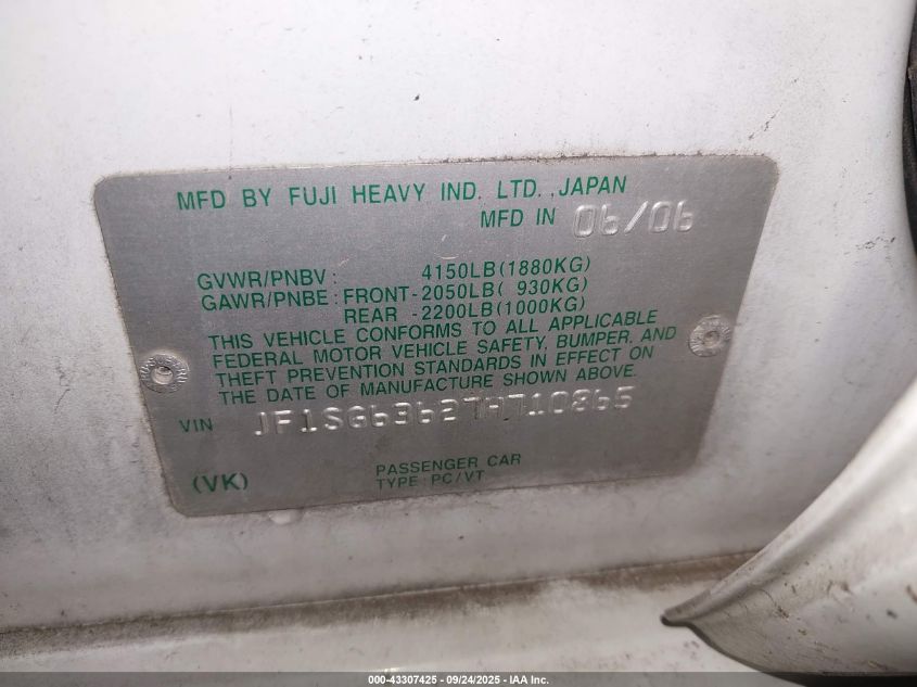 2007 Subaru Forester 2.5X VIN: JF1SG63627H710865 Lot: 43307425