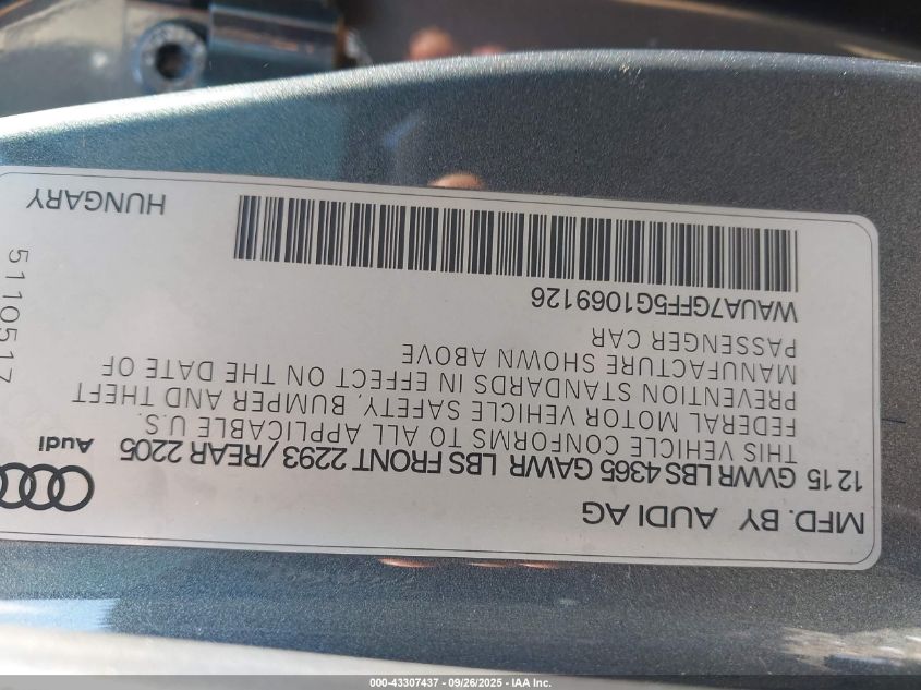 2016 Audi A3 1.8T Premium VIN: WAUA7GFF5G1069126 Lot: 43307437