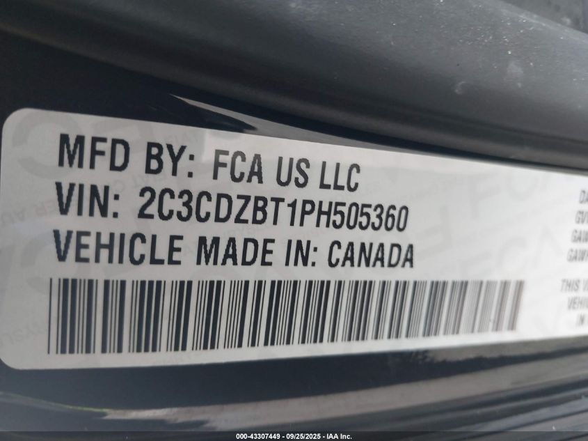 2023 Dodge Challenger R/T VIN: 2C3CDZBT1PH505360 Lot: 43307449