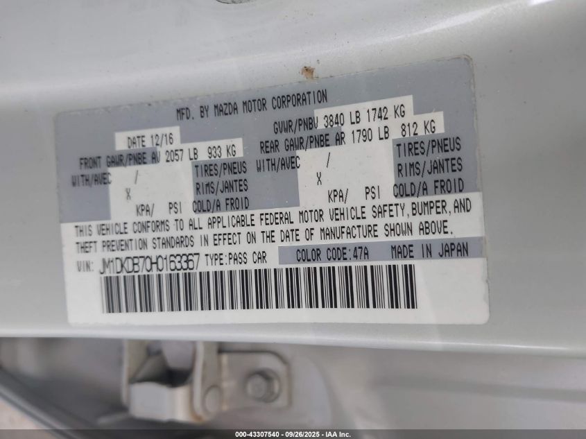 2017 Mazda Cx-3 Sport VIN: JM1DKDB70H0163367 Lot: 43307540