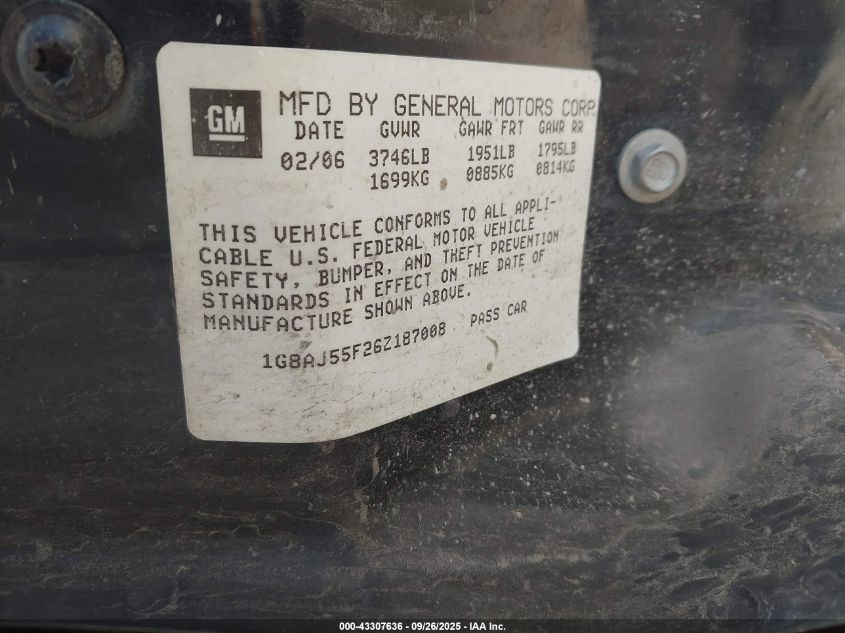 2006 Saturn Ion 2 VIN: 1G8AJ55F26Z187008 Lot: 43307636