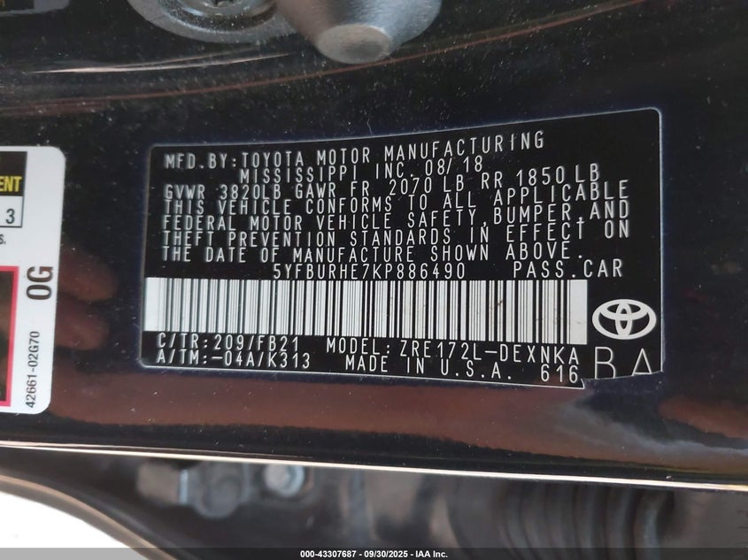 2019 TOYOTA COROLLA LE - 5YFBURHE7KP886490