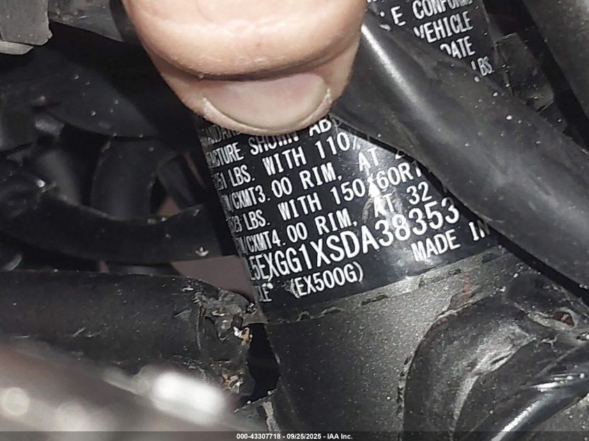 2025 Kawasaki Ex500 VIN: ML5EXGG1XSDA38353 Lot: 43307718