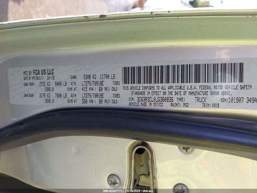 2018 Ram 3500 Tradesman 4X4 6'4 Box VIN: 3C63R3CL0JG360836 Lot: 43307771