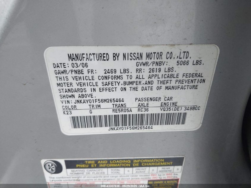 2006 Infiniti M35X VIN: JNKAY01F56M265464 Lot: 43307836