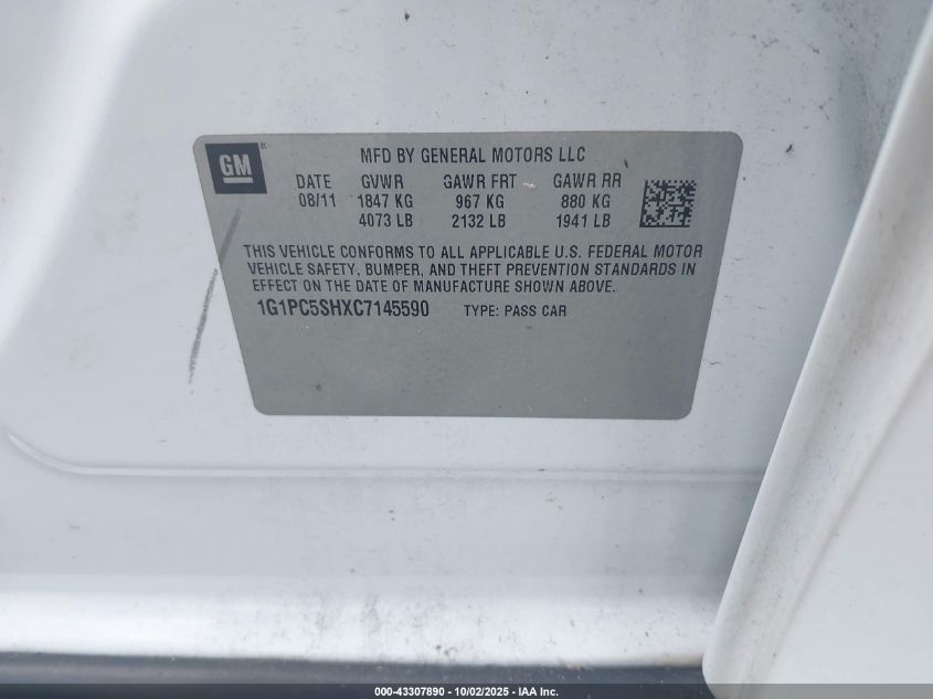 2012 Chevrolet Cruze Ls VIN: 1G1PC5SHXC7145590 Lot: 43307890