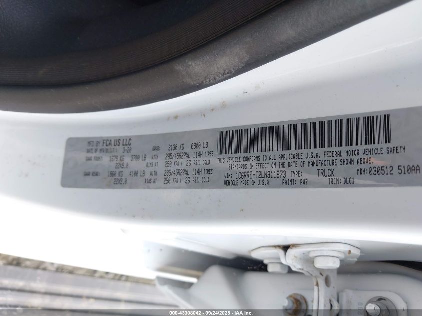 2020 Ram 1500 Limited 4X2 5'7 Box VIN: 1C6RREHT2LN311873 Lot: 43308042