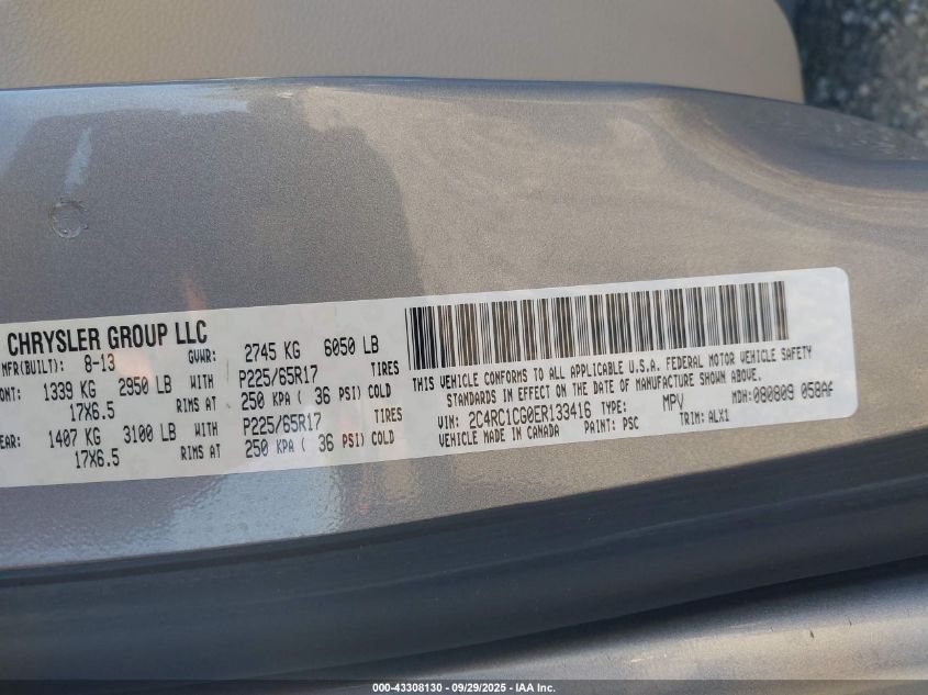 2014 Chrysler Town & Country Touring-L VIN: 2C4RC1CG0ER133416 Lot: 43308130