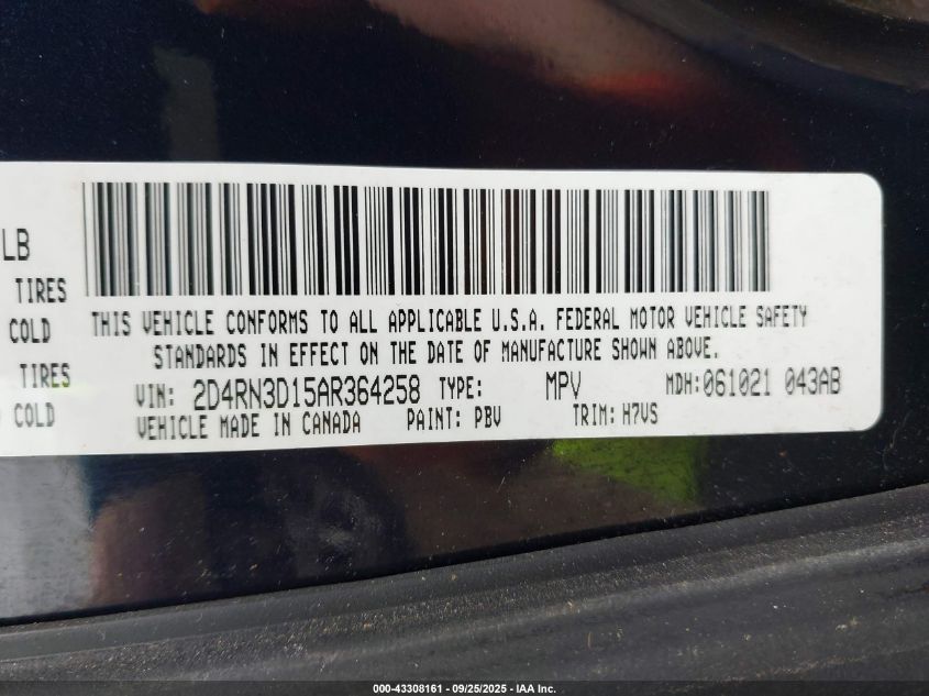 2010 Dodge Grand Caravan Hero VIN: 2D4RN3D15AR364258 Lot: 43308161