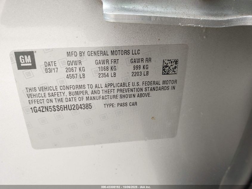 2017 Buick Lacrosse Preferred VIN: 1G4ZN5SS6HU204385 Lot: 43308192