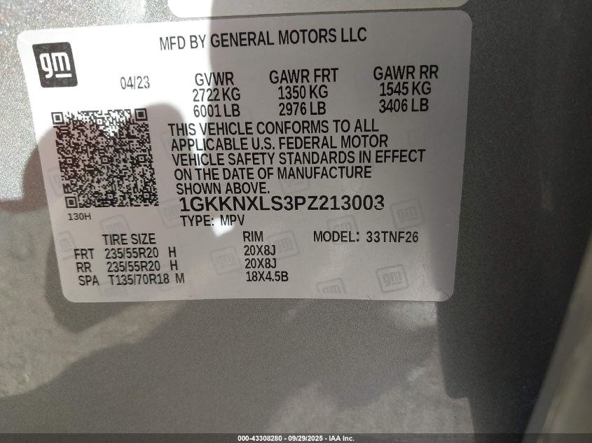 2023 GMC Acadia Awd Denali VIN: 1GKKNXLS3PZ213003 Lot: 43308280