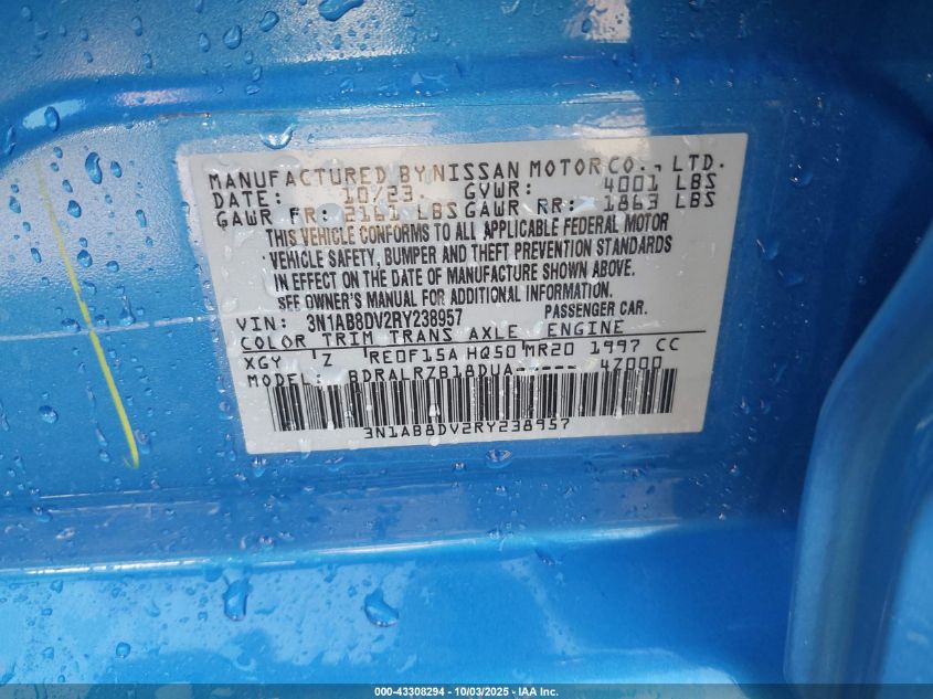 2024 Nissan Sentra Sr Xtronic Cvt VIN: 3N1AB8DV2RY238957 Lot: 43308294