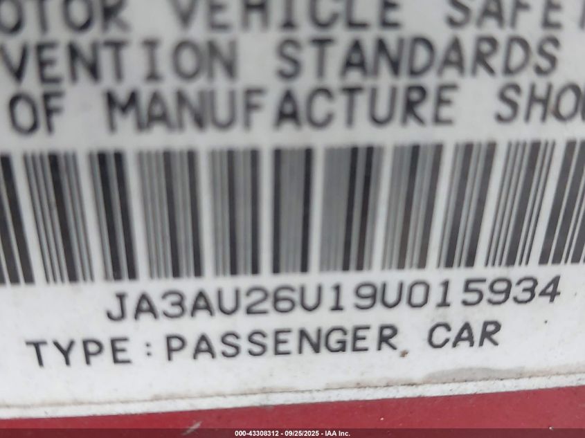 2009 Mitsubishi Lancer Es/Es-Sport VIN: JA3AU26U19U015934 Lot: 43308312