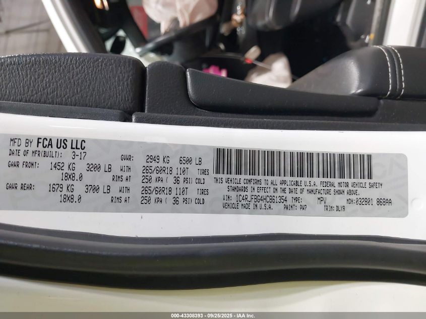 2017 Jeep Grand Cherokee Limited 4X4 VIN: 1C4RJFBG4HC861354 Lot: 43308393