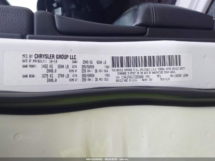 2015 Jeep Grand Cherokee Altitude VIN: 1C4RJFAG1FC653060 Lot: 43308492