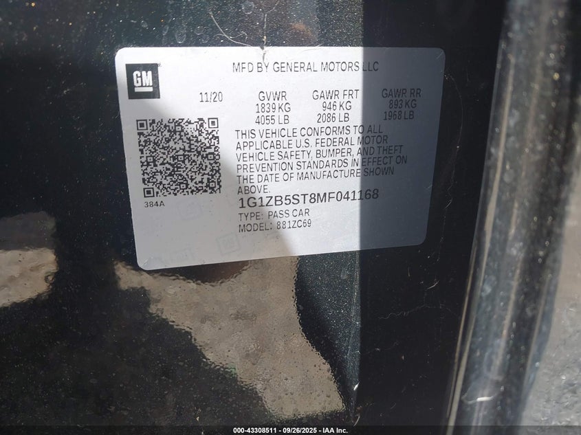 2021 CHEVROLET MALIBU FWD LS - 1G1ZB5ST8MF041168