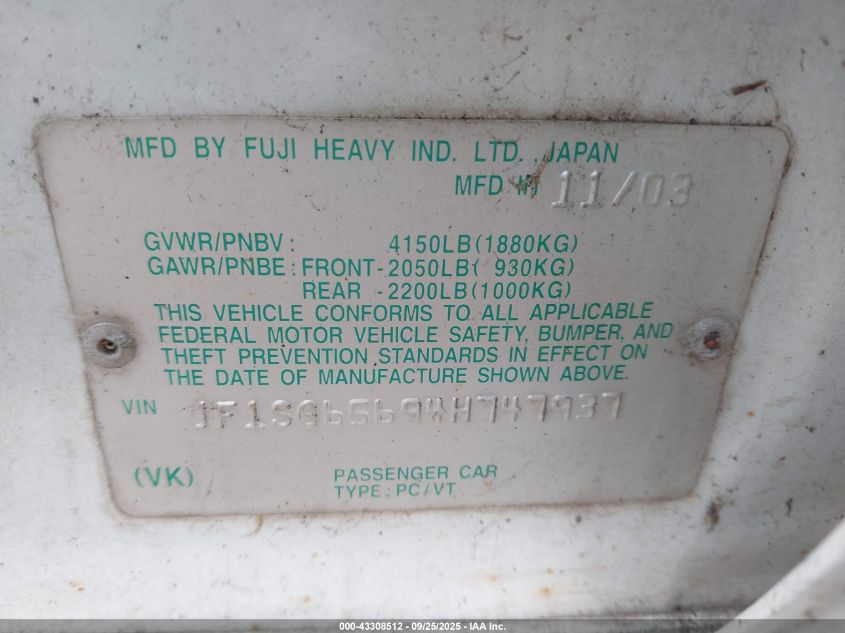 2004 Subaru Forester 2.5Xs VIN: JF1SG65694H747937 Lot: 43308512