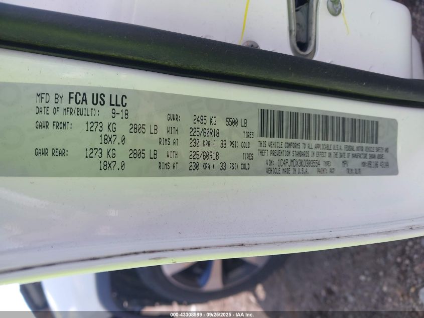 2019 Jeep Cherokee Limited 4X4 VIN: 1C4PJMDX3KD303554 Lot: 43308599