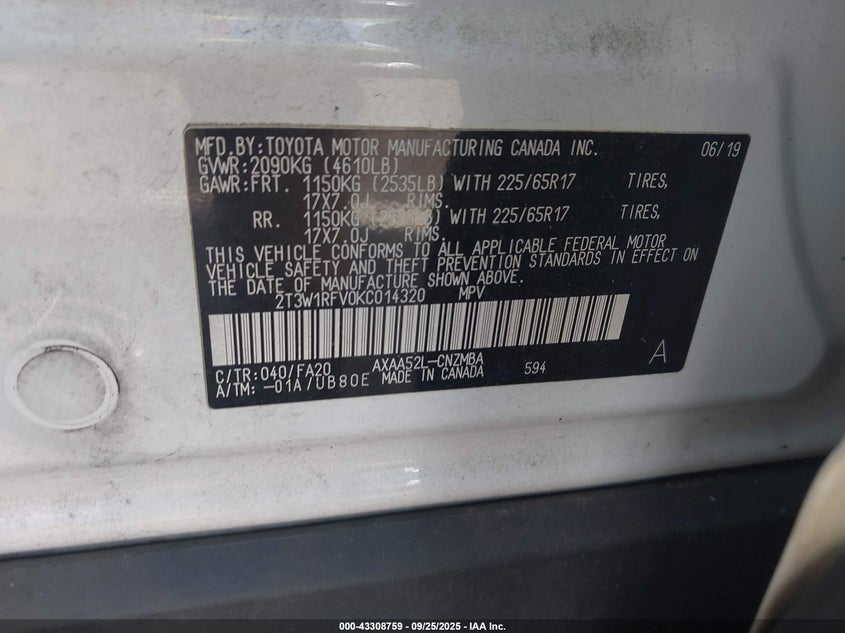 2019 TOYOTA RAV4 XLE - 2T3W1RFV0KC014320