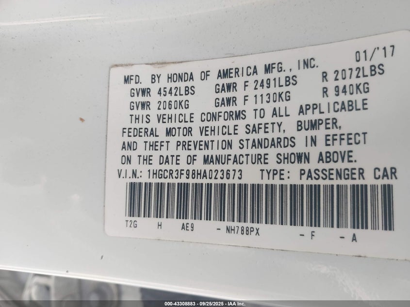 2017 HONDA ACCORD TOURING V6 - 1HGCR3F98HA023673