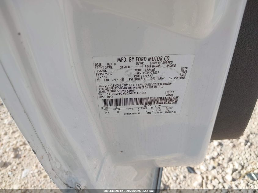 2010 Ford F-150 Xl VIN: 1FTEX1CW0AKC10983 Lot: 43309012