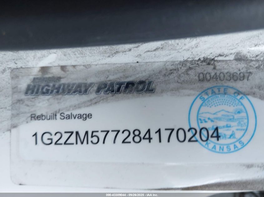 2008 Pontiac G6 Gxp VIN: 1G2ZM577284170204 Lot: 43309044