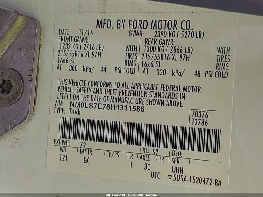 2017 FORD TRANSIT CONNECT XL - NM0LS7E78H1311586