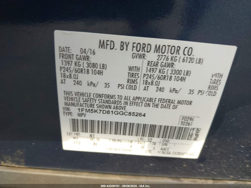 2016 FORD EXPLORER XLT - 1FM5K7D81GGC85264