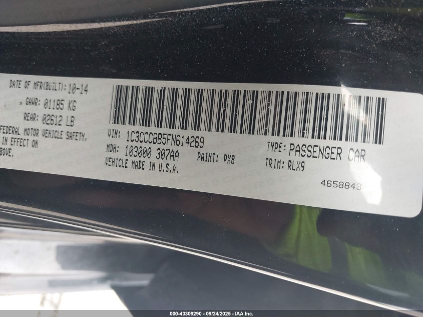 2015 Chrysler 200 S VIN: 1C3CCCBB5FN614269 Lot: 43309290