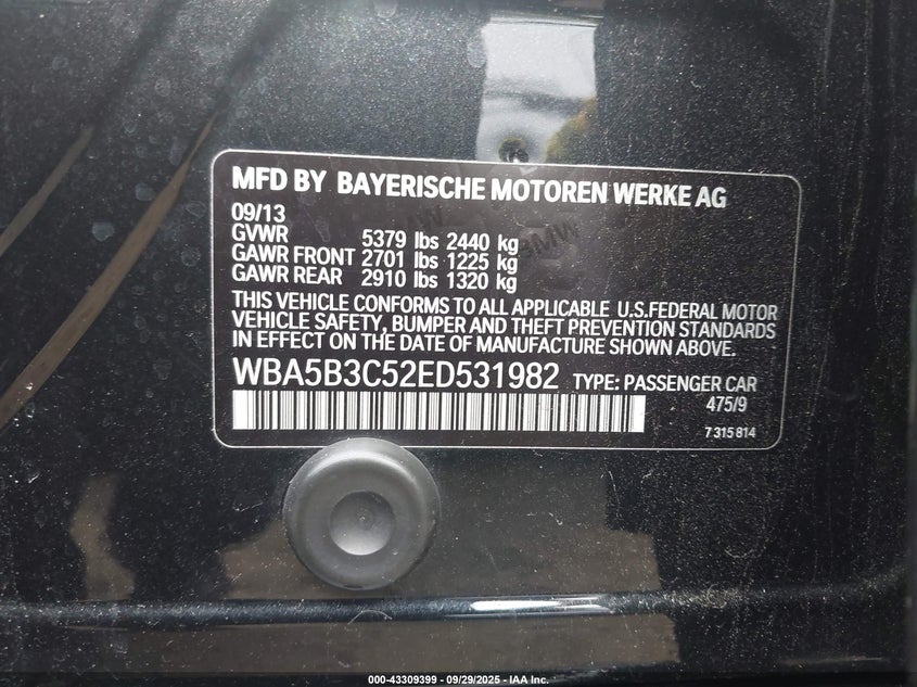 2014 BMW 535I XDRIVE - WBA5B3C52ED531982