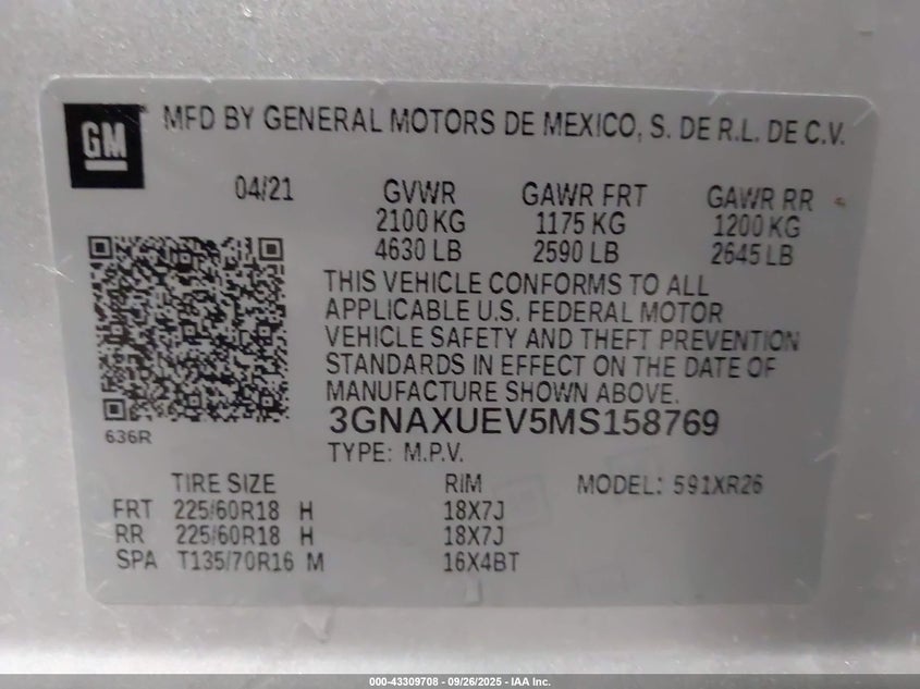 2021 CHEVROLET EQUINOX AWD LT - 3GNAXUEV5MS158769