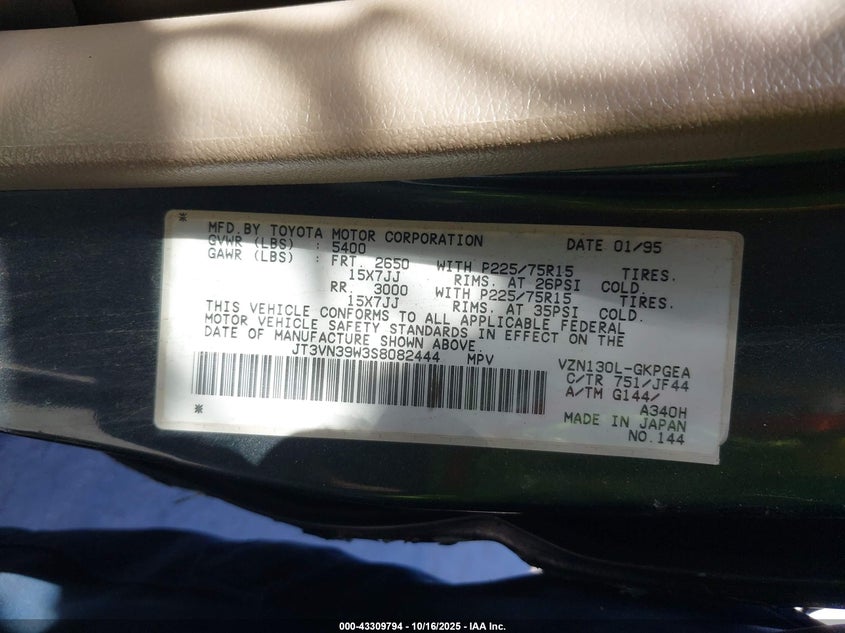 JT3VN39W3S8082444 1995 TOYOTA 4RUNNER photo no. 9