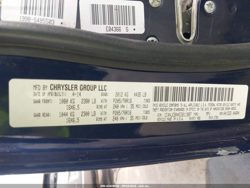 2014 JEEP COMPASS SPORT - 1C4NJCBA4ED811987