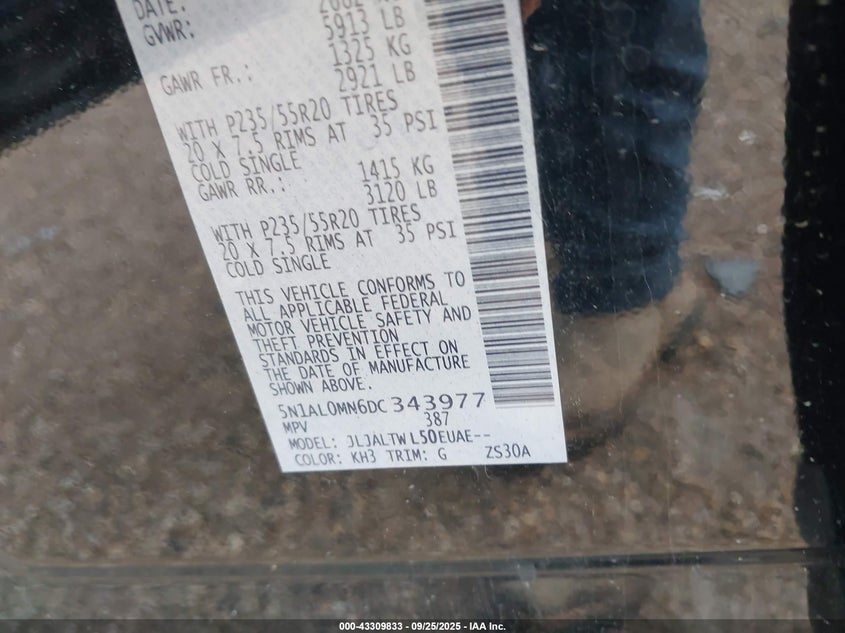 2013 INFINITI JX35 - 5N1AL0MN6DC343977