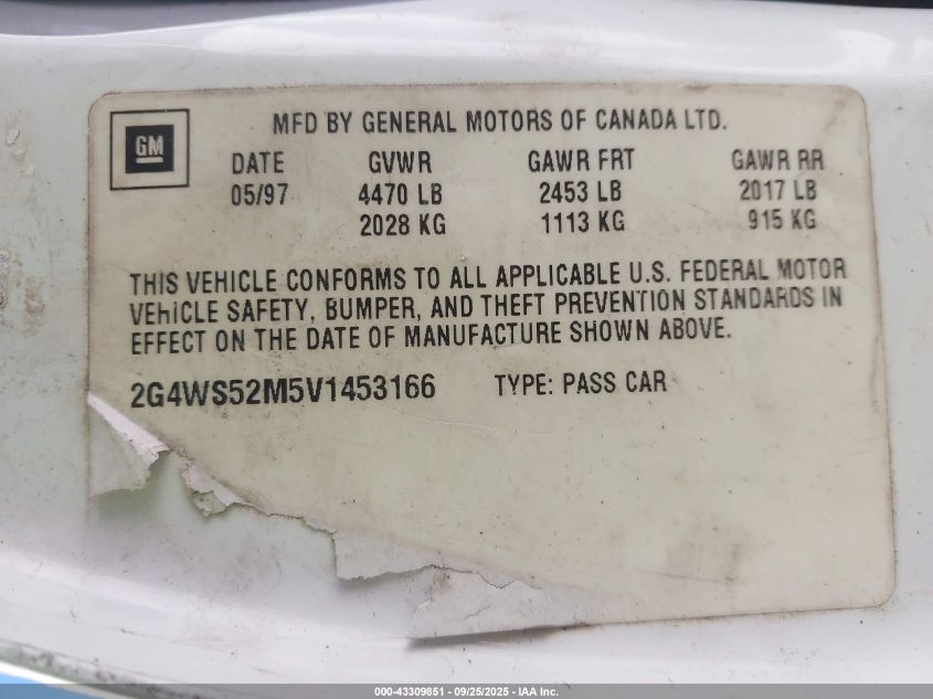 1997 Buick Century Custom VIN: 2G4WS52M5V1453166 Lot: 43309851