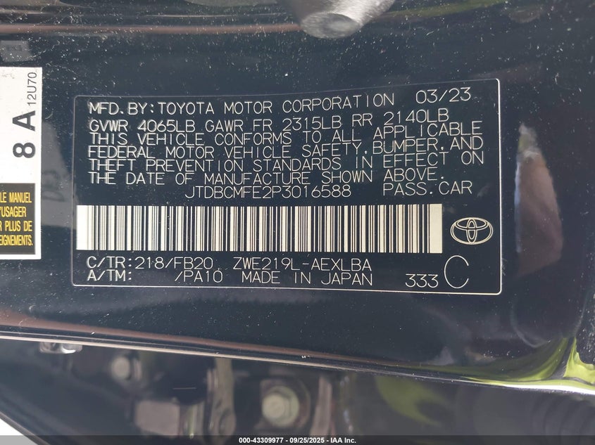 2023 TOYOTA COROLLA HYBRID LE - JTDBCMFE2P3016588