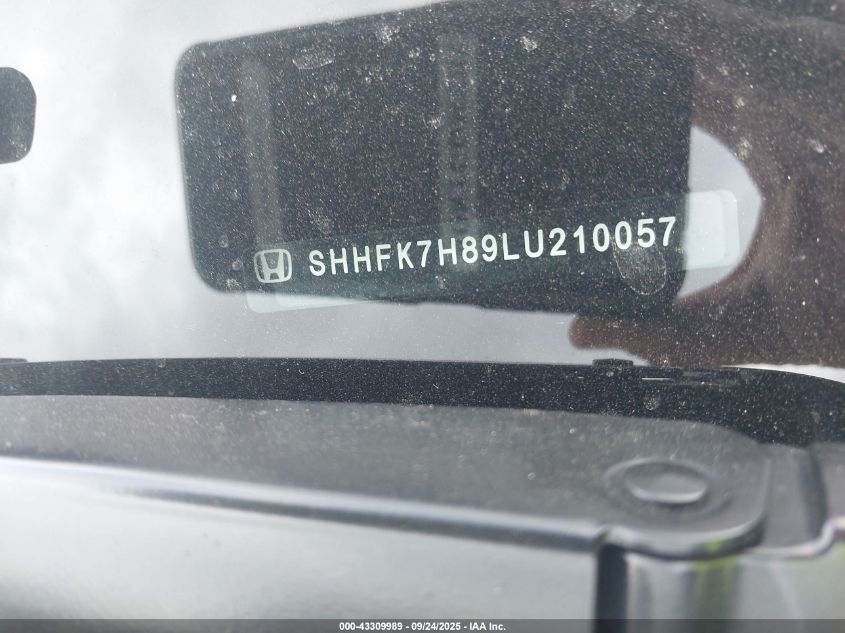 2020 Honda Civic Ex-L VIN: SHHFK7H89LU210057 Lot: 43309989