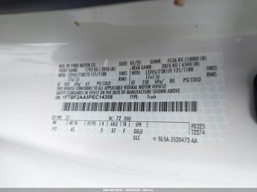 2023 FORD F-250 XL 1FTBF2AA5PEC14358